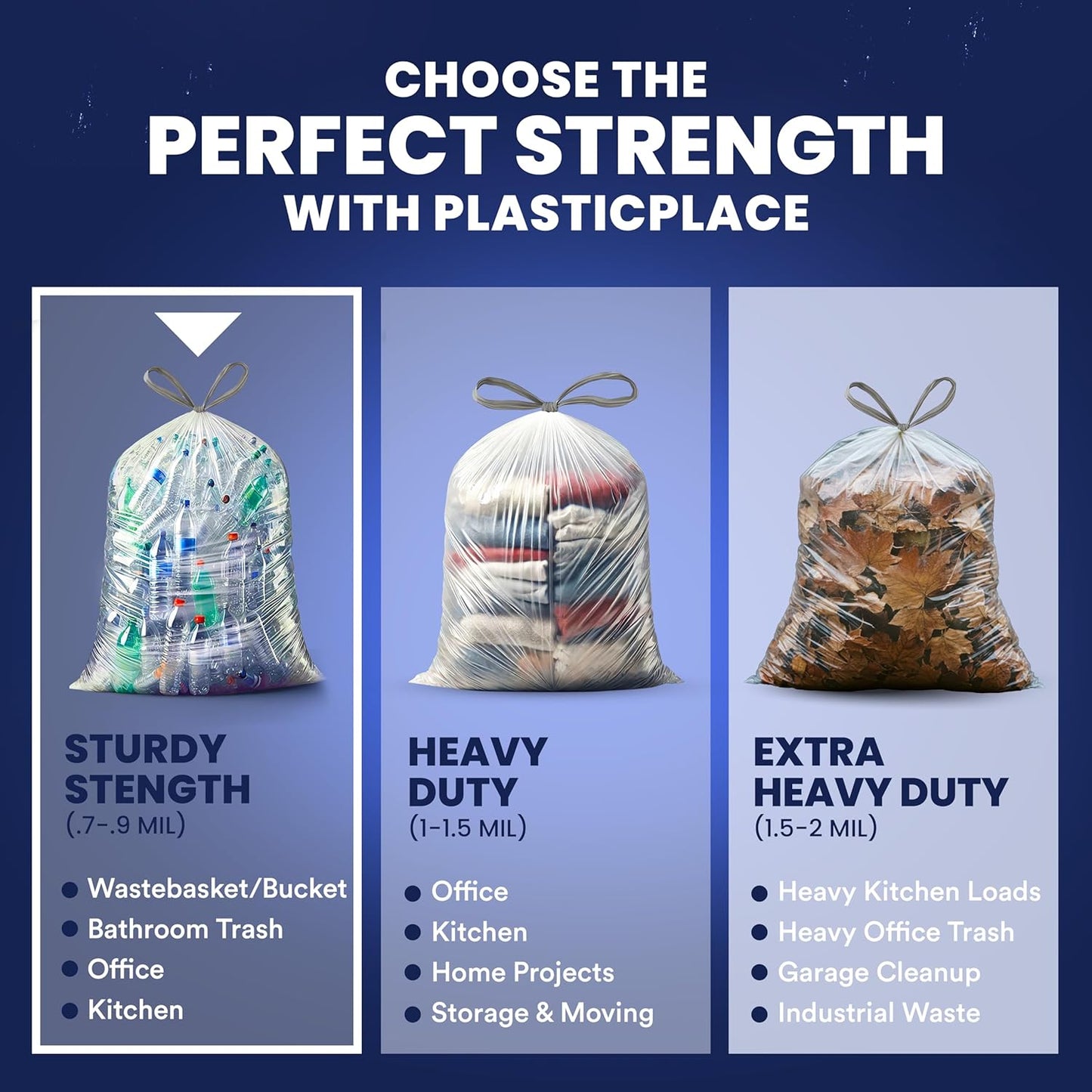 Plasticplace 32-33 Gallon Recycling Bags │ 0.9 Mil │ Clear Drawstring Garbage Can Liners │ 33" x