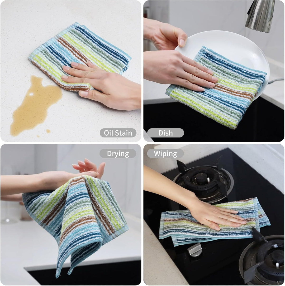 Oeleky Kitchen Dishcloths for Washing Dishes, Ultra Absorbent Dish Rags, Cotton Cleaning Cloths