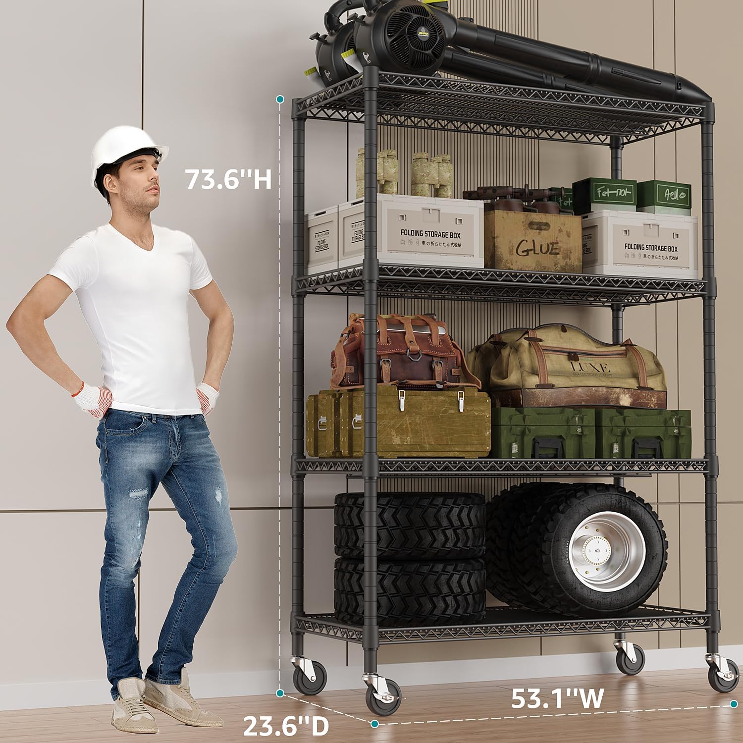 IZEUK Garage Shelving Wide Storage Shelves 4 Tier Metal Shelves 3200 LBS Heavy Duty Adjustable