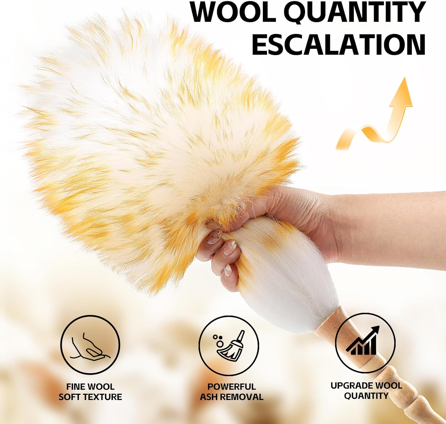Lambswool Duster for Cleaning with Solid Wooden Handle Leather Hang Strap 19.6 inch Natural Feather