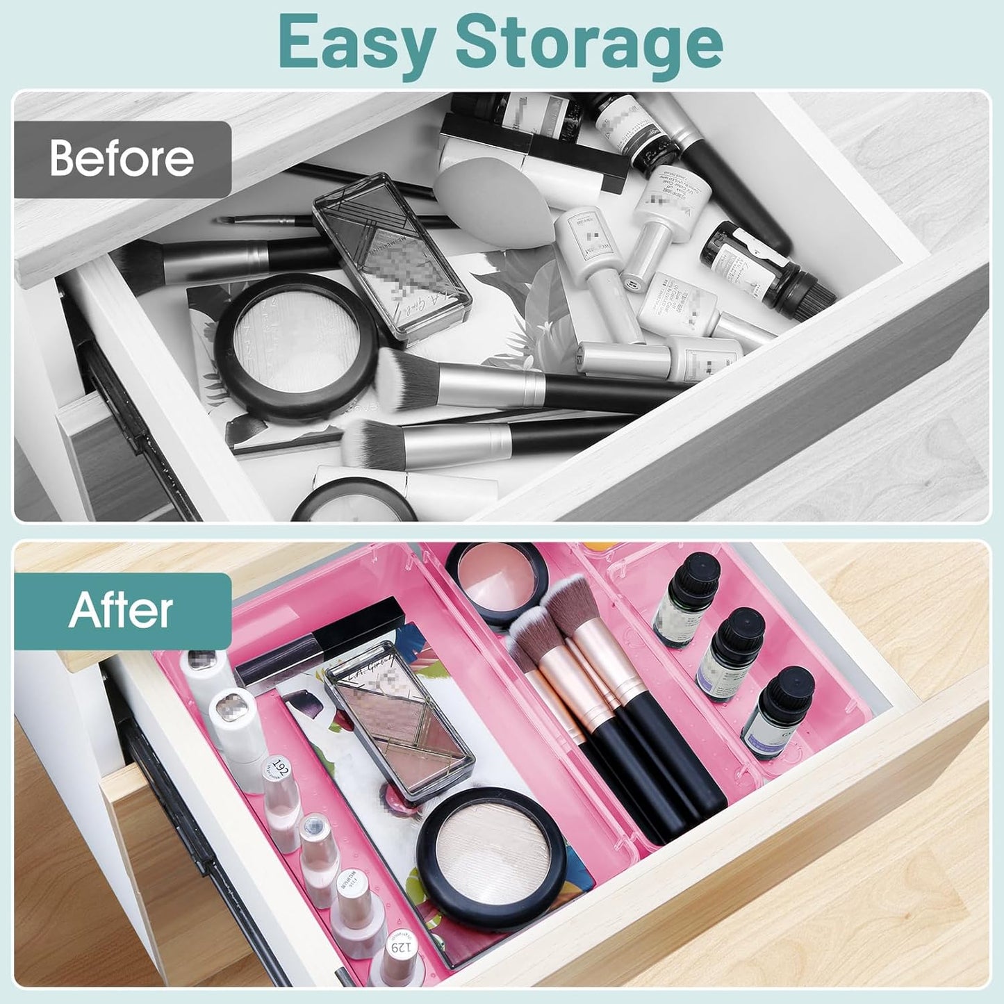 WOWBOX 25 PCS Plastic Drawer Organizer Set, 4 Sizes Desk Drawer Divider Organizers and Storage Bins