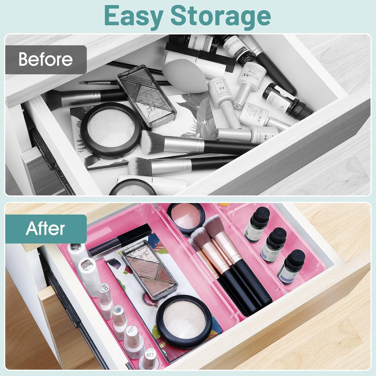WOWBOX 25 PCS Plastic Drawer Organizer Set, 4 Sizes Desk Drawer Divider Organizers and Storage Bins