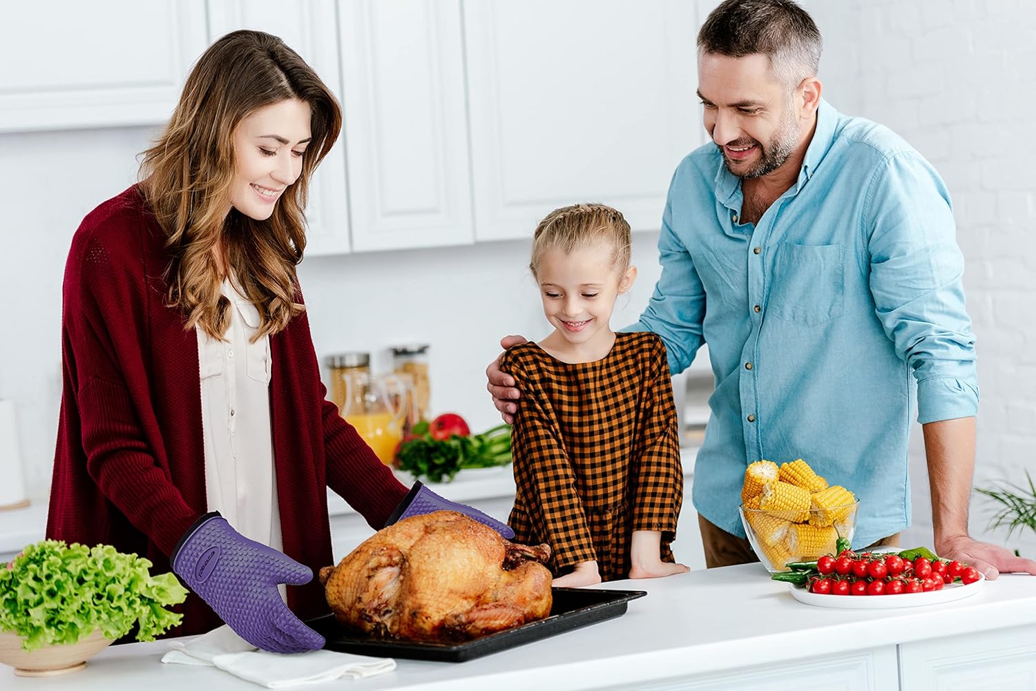 KITCHEN PERFECTION XL Silicone Smoker Oven Gloves -Extreme Heat Resistant BBQ Gloves -Handle Hot