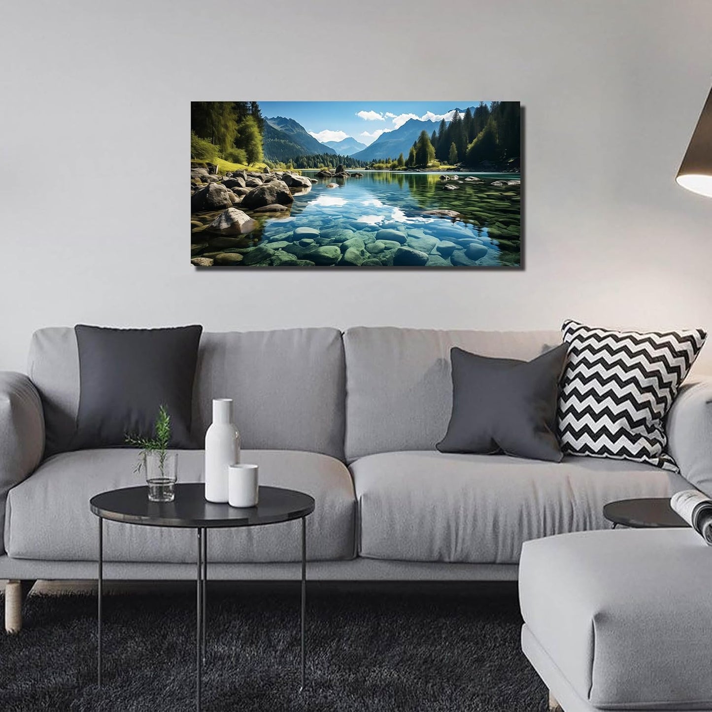 GUGIKA Landscape Wall Art for Living Room, Mountain and Lake Wall-Decor for Bedroom, Natural