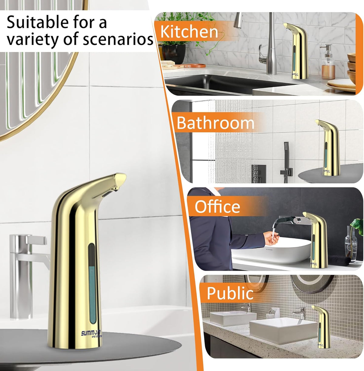 Automatic Liquid Soap Dispenser Touchless,400ML Hand & Dish Countertop Gold Electric Dispenser with