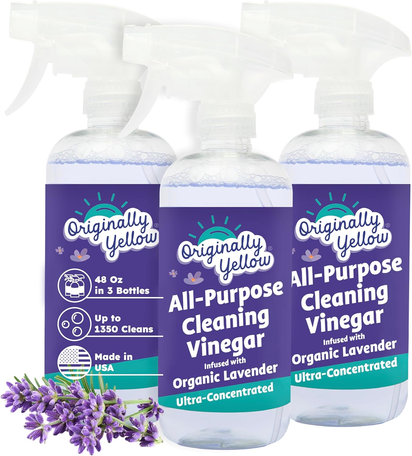 Originally Yellow Lavender Vinegar All Purpose Cleaning Spray | Distilled Cleaning Vinegar For