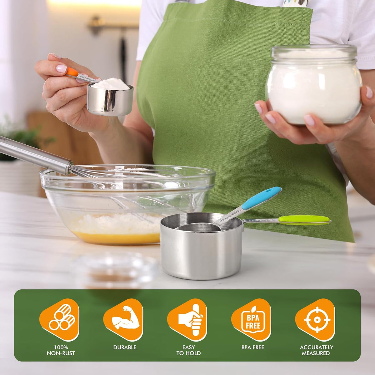 HOTEC 10-Pack Measuring Cups &Spoons Set, Kitchen Gadagets Cooking Baking, Measuring Spoons, Heavy
