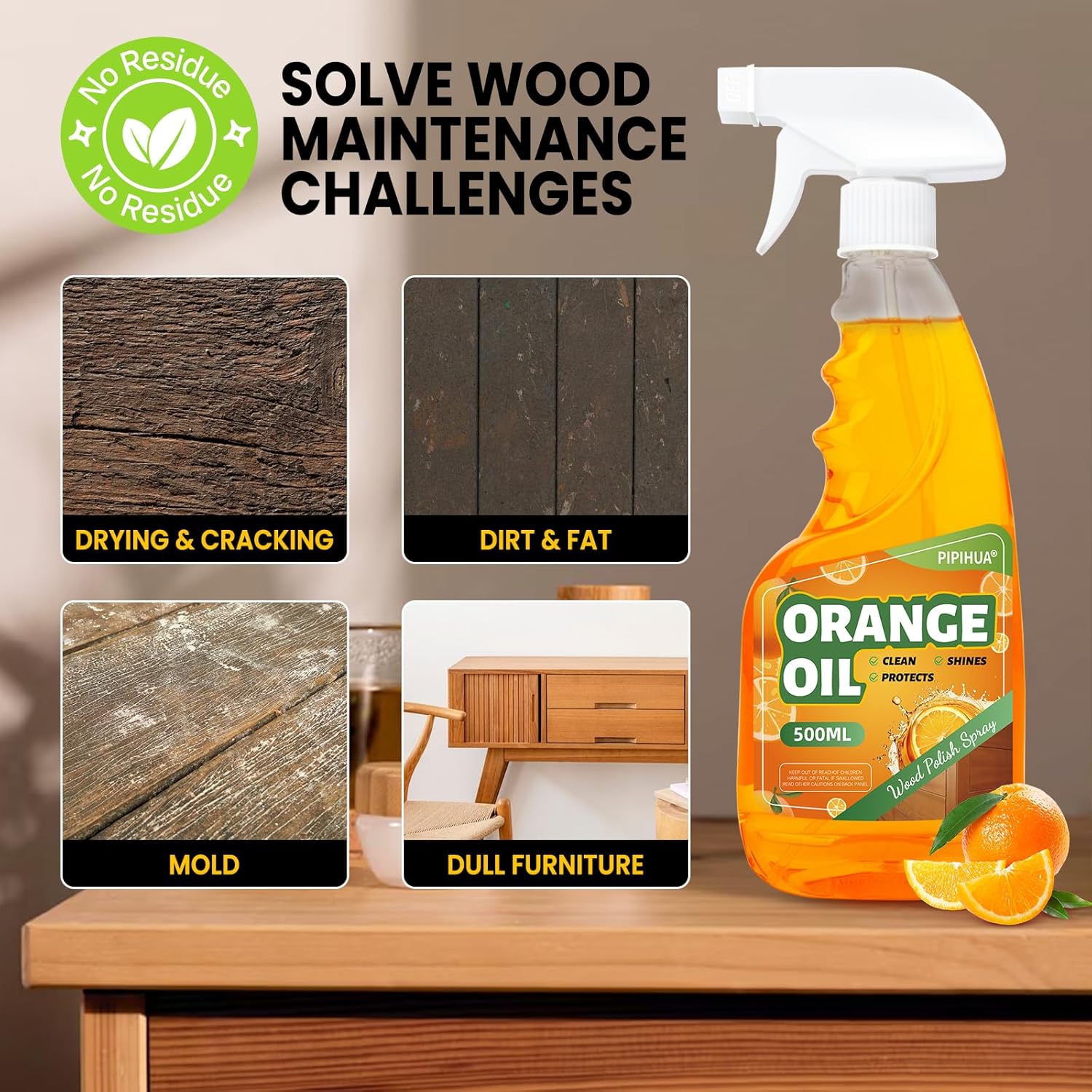 PIPIHUA Wood Oil Polish Spray, Shines & Protects, Wood Cleaner and Furniture Polish for Cabinets