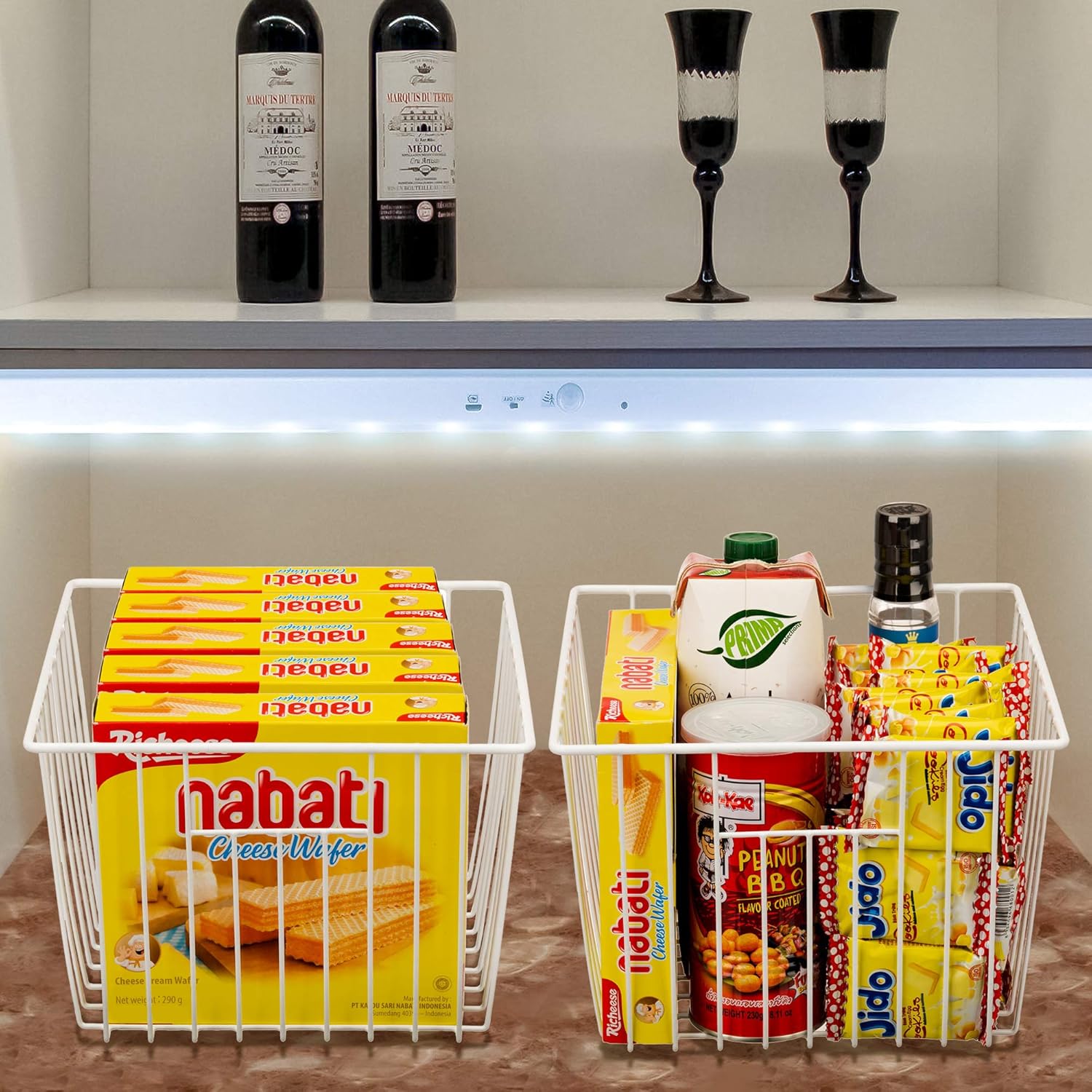 Slideep Fridge Freezer Baskets, Wire Storage Organizer Basket, Household Refrigerator Bin with
