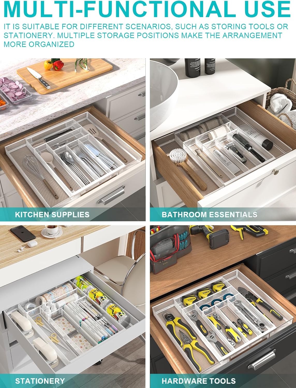 Silverware Organizer Metal Mesh, Large Drawer Organizer, Utensil Cutlery Tray for kitchen drawers