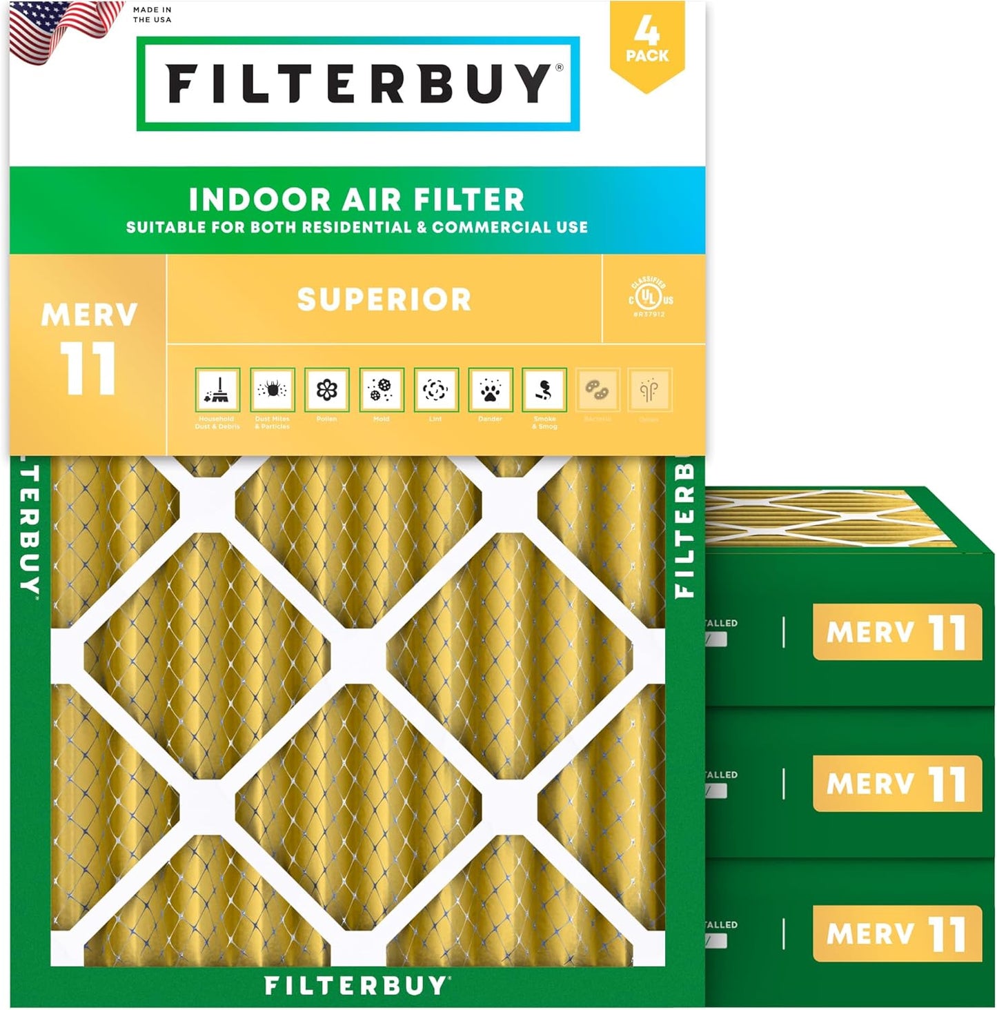 Filterbuy 20x23x4 Air Filter MERV 11 (MPR 1200) Allergen Defense Replacement (4-Pack)