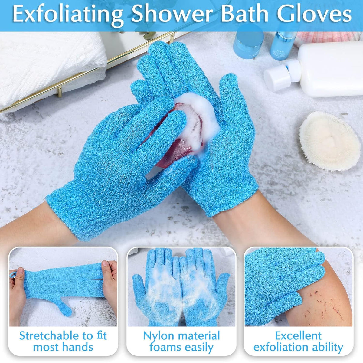 Anezus Exfoliating Back Scrubber Bath Gloves Set, Exfoliating Shower Towel with Shower Gloves for