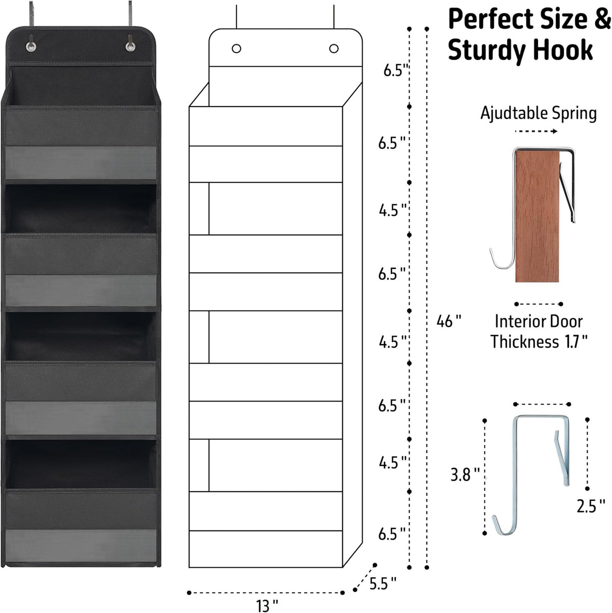 Over The Door Hanging Organizer with 4 Large Pockets – Closet, Bathroom, Nursery, Bedroom, Dorm