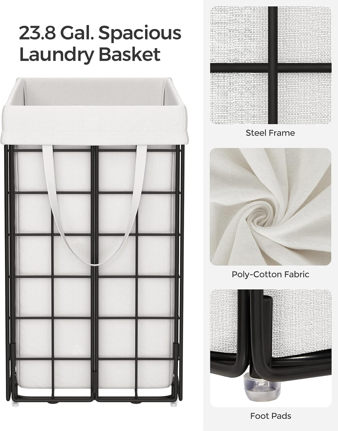 SONGMICS Laundry Hamper, 23.8 Gal. (90L) Laundry Basket, Collapsible Clothes Hamper, Black and