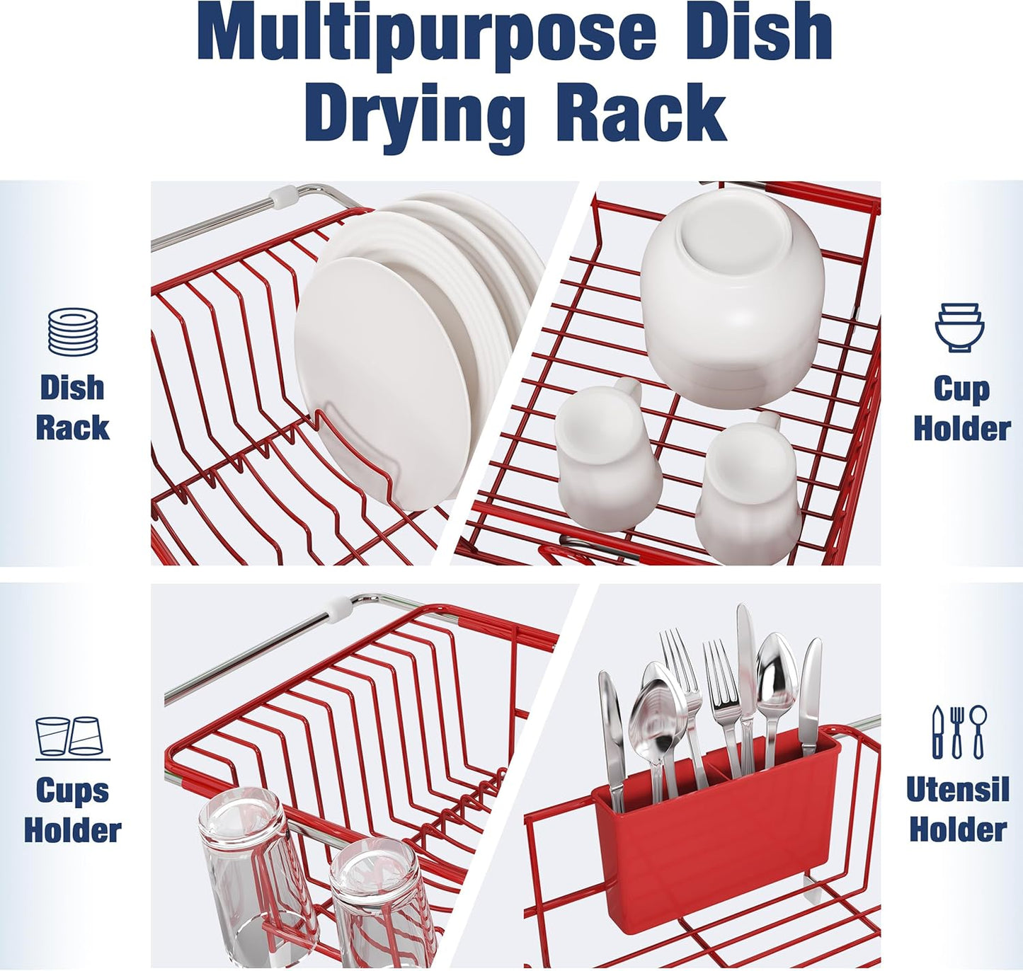 JASIWAY Dish Drying Rack in Sink, Red Dish Dryer Racks Over Sink, Dishes Drainers for Kitchen Sink