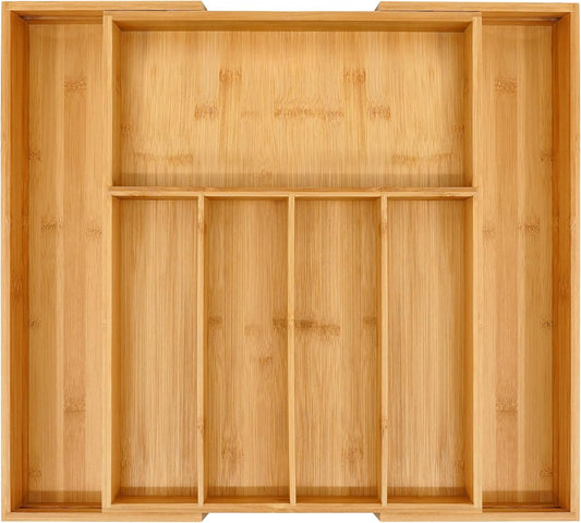VaeFae Premium Bamboo Drawer Organizer, Expandable Silverware Drawer Organizer, Cutlery Tray with