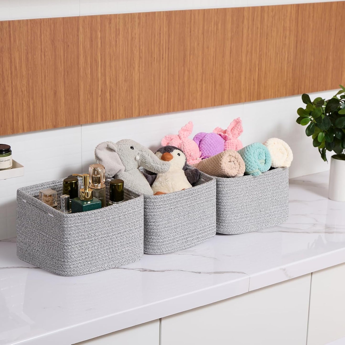 Small Organizing Baskets for Cubes Shelf, 9.7x9.7x7.1 Inch Rope Woven Storage Bins for Nursery