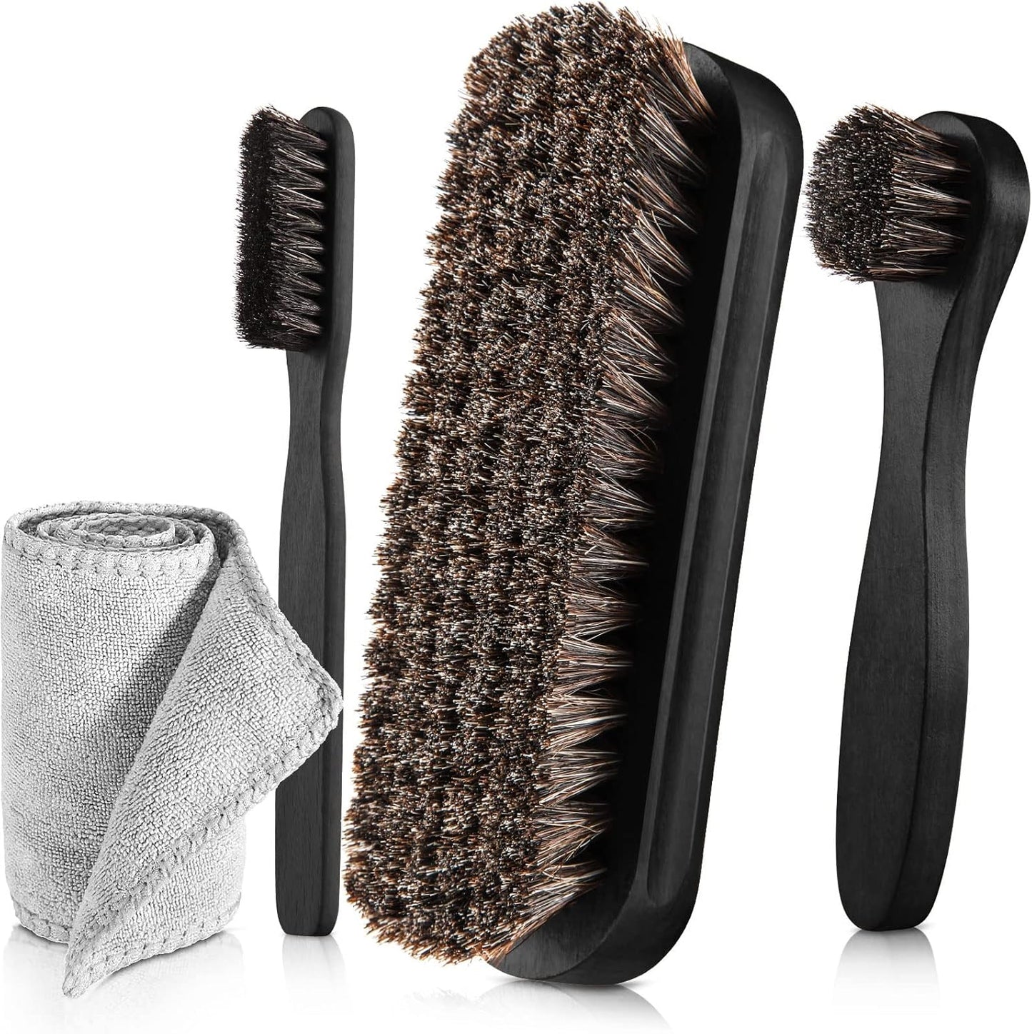 4 Pcs Horsehair Shine Shoes Brush Kit Polish Dauber Applicators Cleaning Leather Shoes Boots Care