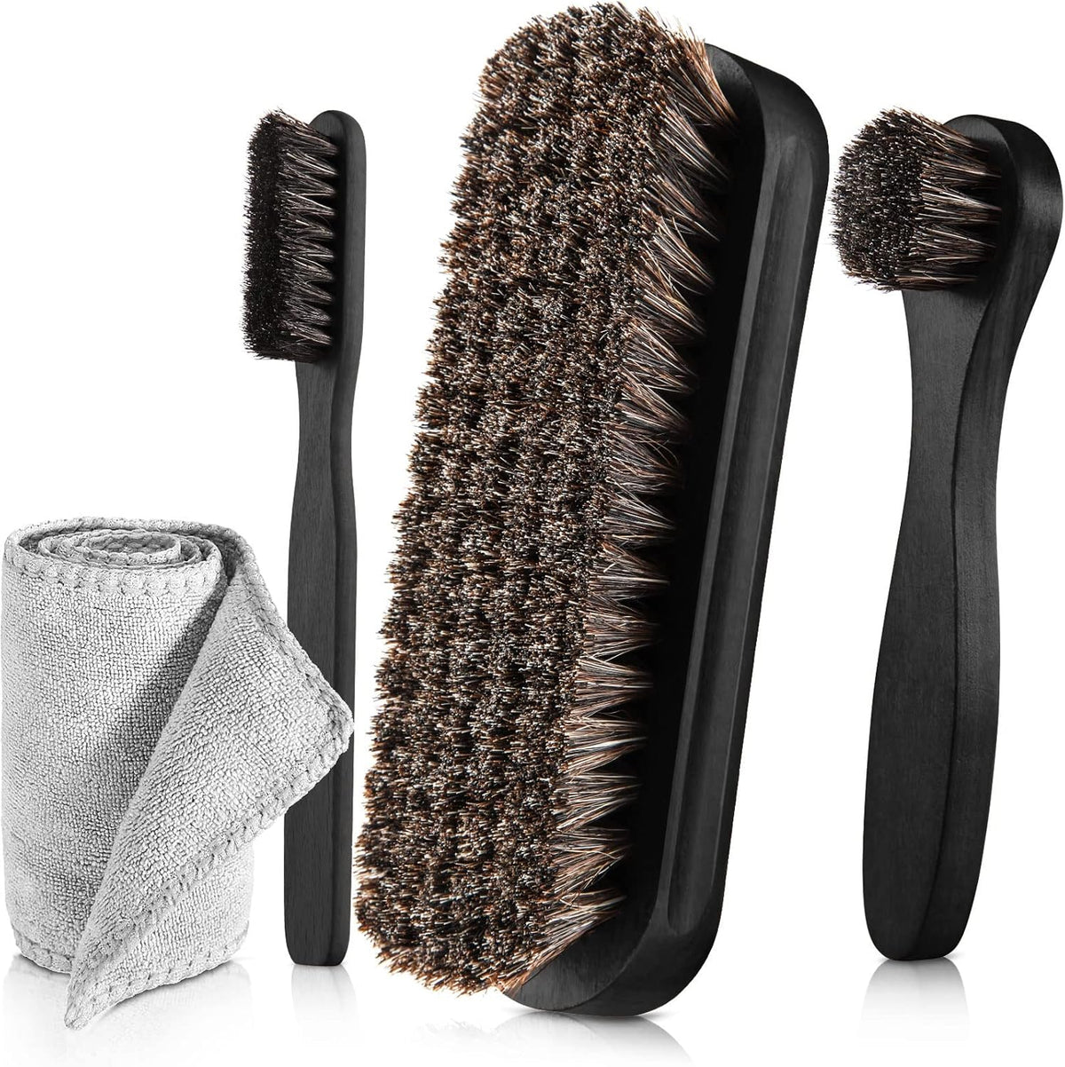 4 Pcs Horsehair Shine Shoes Brush Kit Polish Dauber Applicators Cleaning Leather Shoes Boots Care