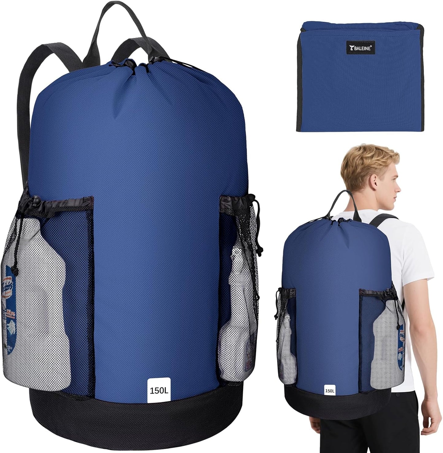 BALEINE 150L Laundry Bag Backpack, 900D Oxford Fabric Large Travel Laundry Bags with Shoulder