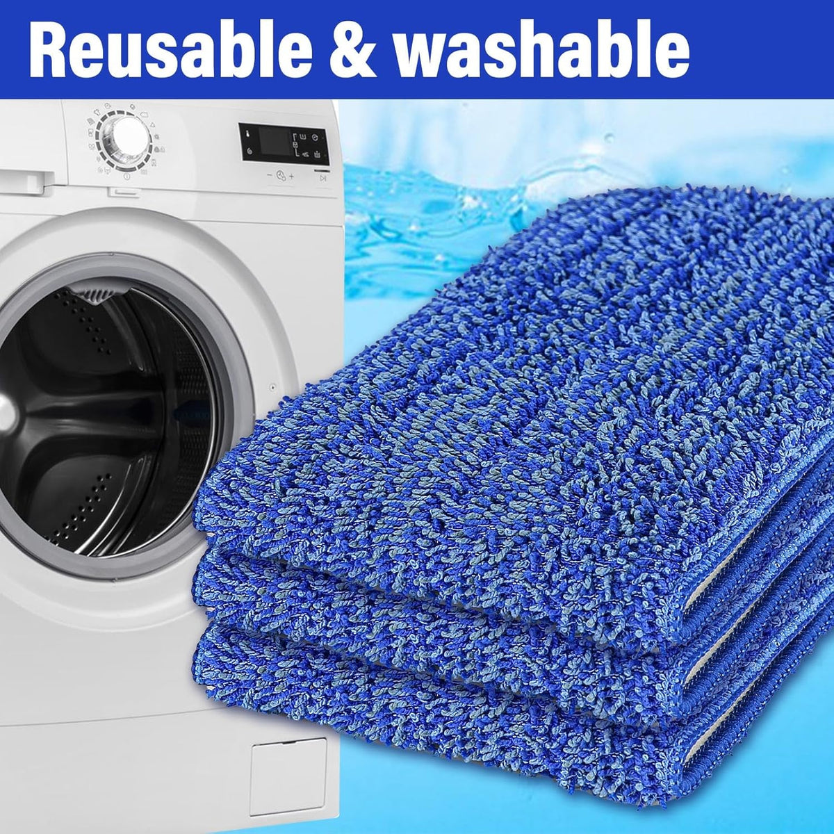 16.5 inch Mop Pads Refills, 3 Pack Microfiber Reusable Replacement Flat Replacements Heads for Wet