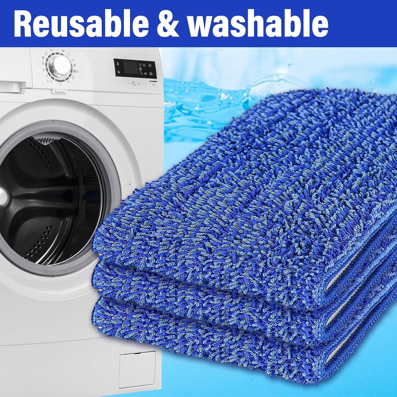 16.5 inch Mop Pads Refills, 3 Pack Microfiber Reusable Replacement Flat Replacements Heads for Wet