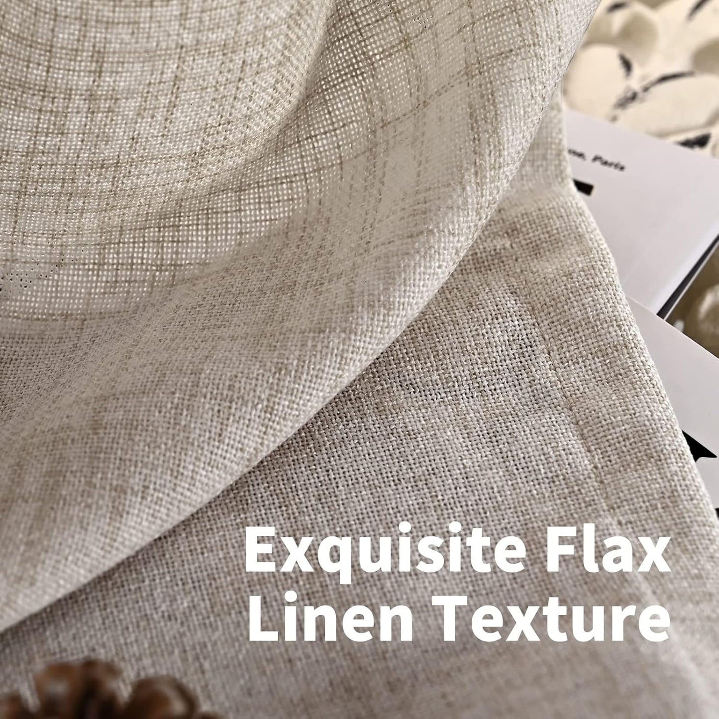 YoungsTex Beige Linen Semi Sheer Curtains 63 Inch Length for Living Room, Light Filtering Window