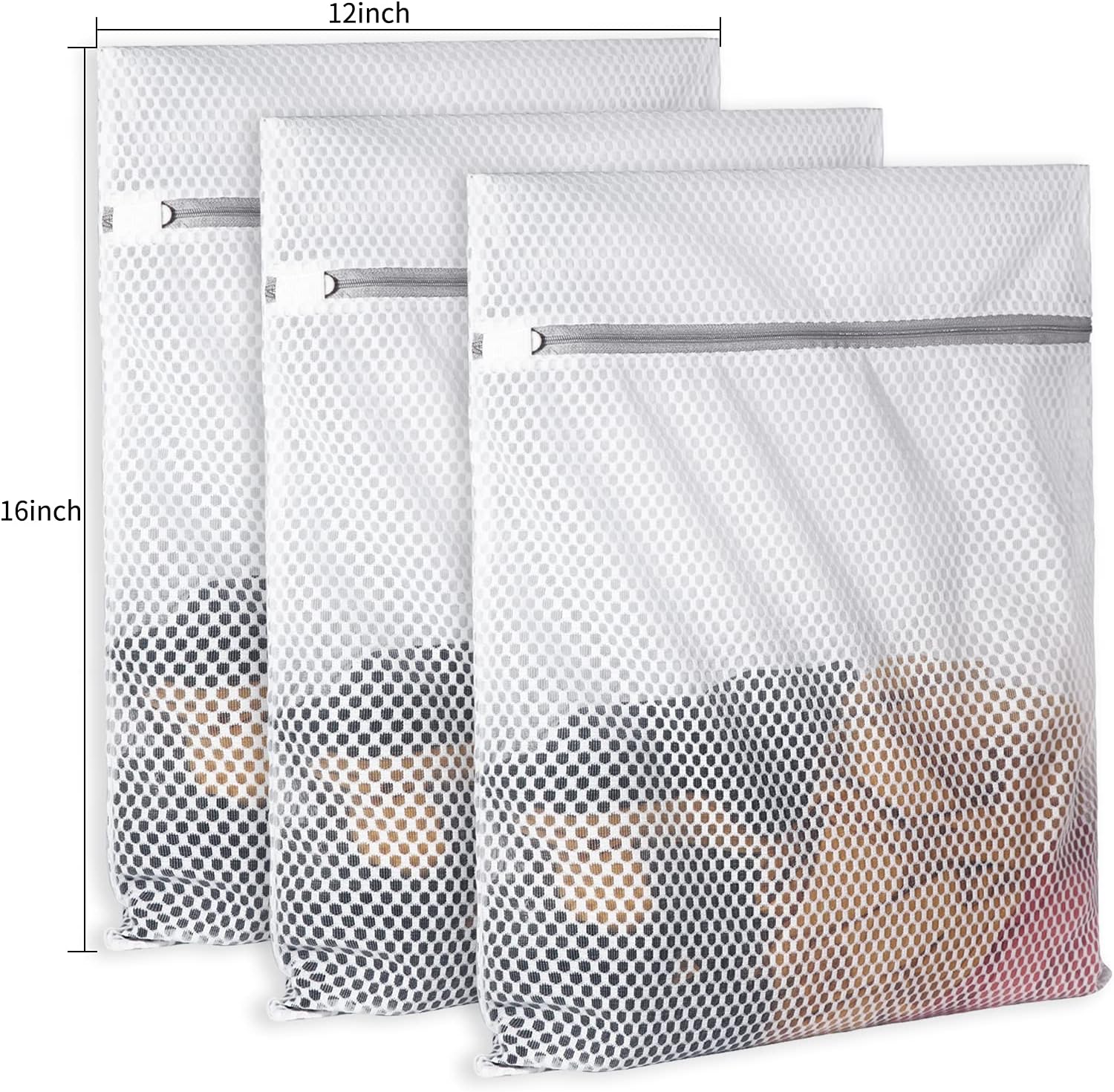 3Pcs Durable Honeycomb Mesh Laundry Bags for Delicates 125gsm Net Fabric Durable and Reusable