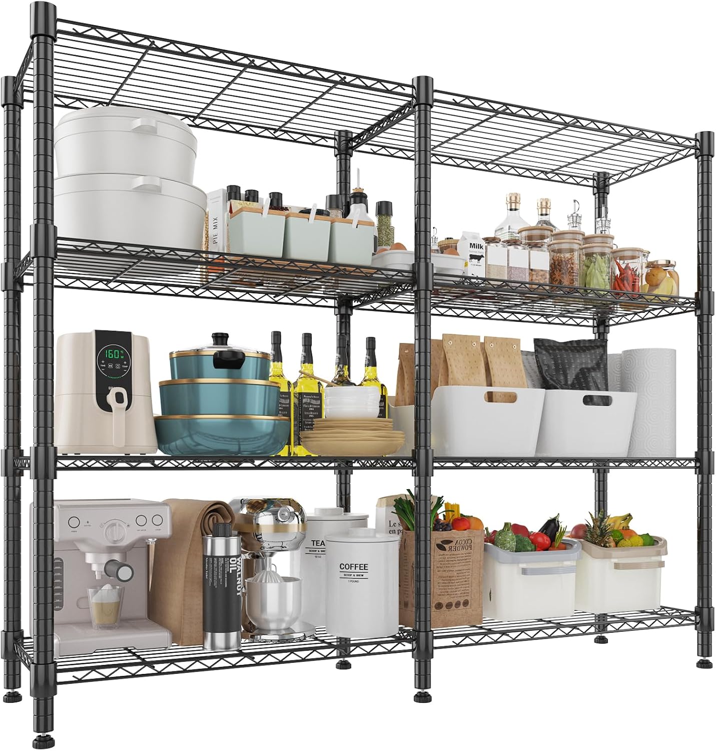 Himimi 4-Tier Heavy Duty Metal Storage Rack, 1200LBS Adjustable Wire Shelving for Storage, Standing