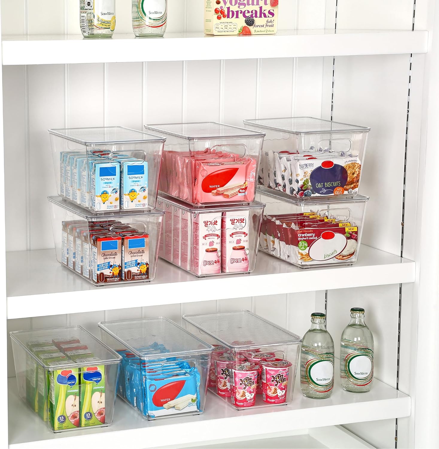 Vtopmart 1 Pack Clear Stackable Storage Bins with Lids, Medium Plastic Containers with Handle for