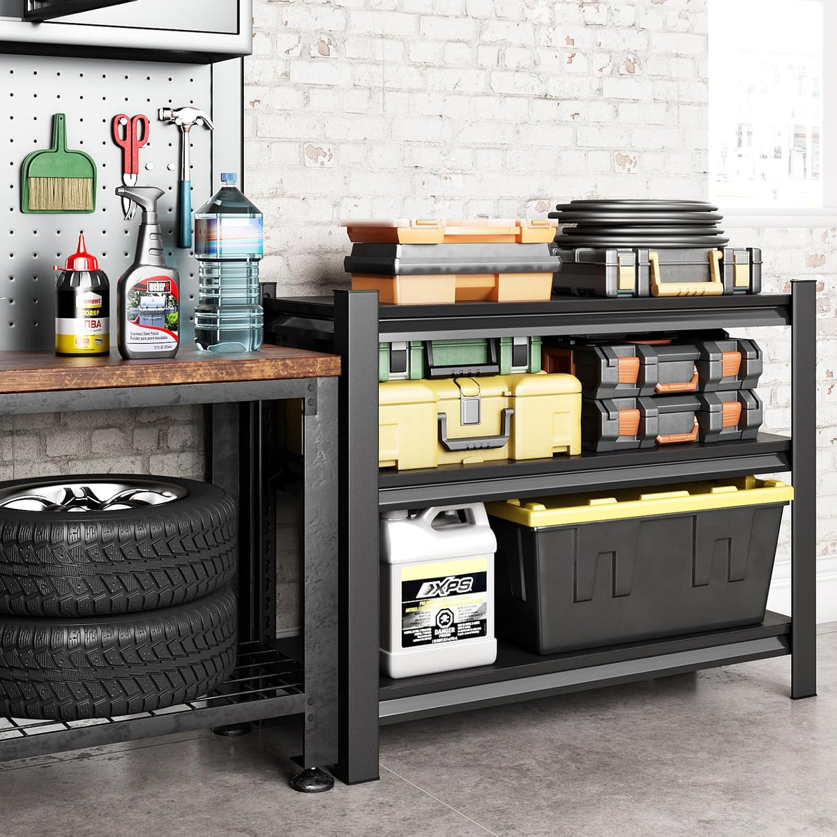 40" W Garage Shelving Heavy Duty，1500LBS Loads Adjustable Garage Storage Shelves,3-Tier Metal