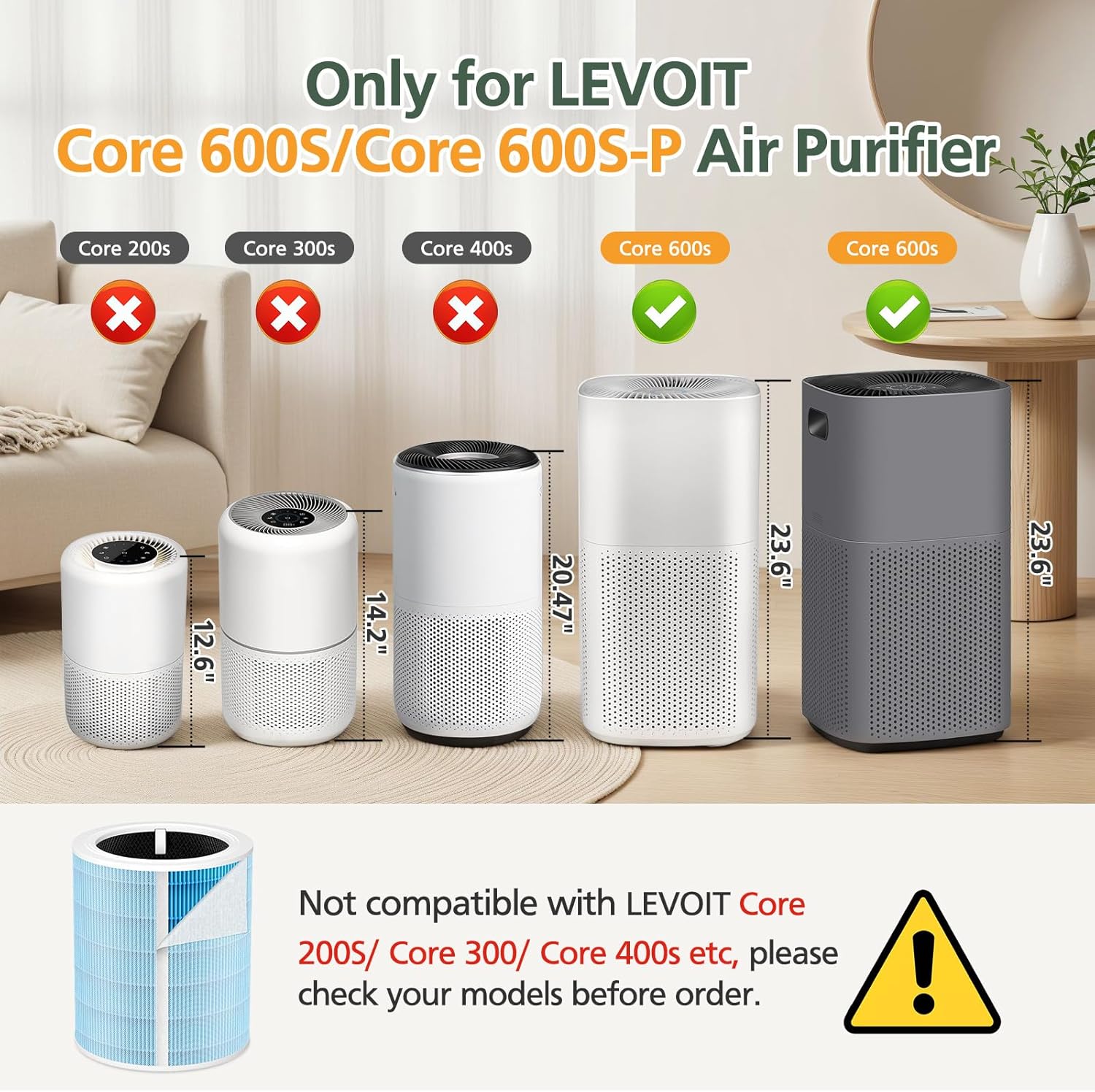 Core 600S Smoke Remover Replacement Filt-er Compatible with LEVOIT Core 600S/ Core 600S-P Air