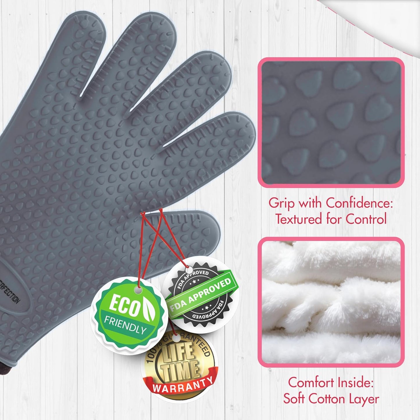 KITCHEN PERFECTION Silicone Smoker Oven Gloves For Women -Extreme Heat Resistant BBQ Gloves -Handle