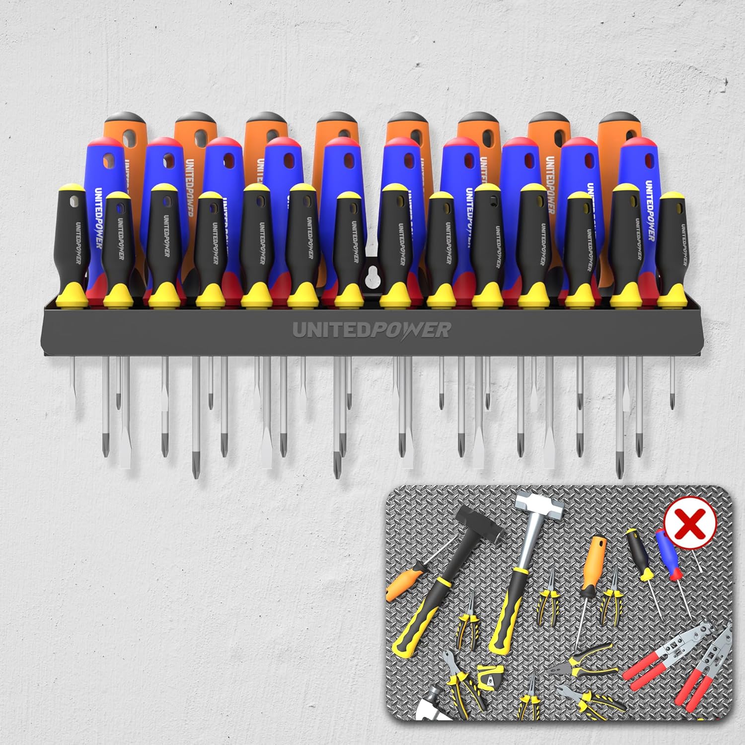 UNITEDPOWER Screwdriver Holder, Wall Mount Storage Rack Organizer for Workshop, Shed, Garage, Home