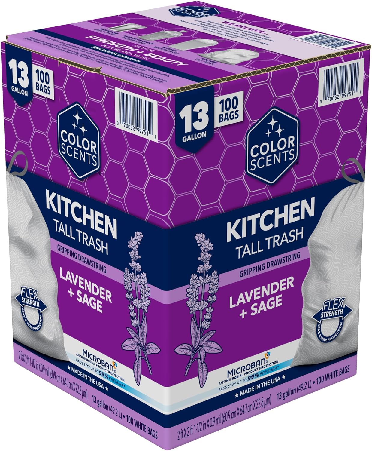 Color Scents Tall Kitchen Trash Bags - 13 Gallon, 100 Bags (1 Pack of 100 Count), Drawstring
