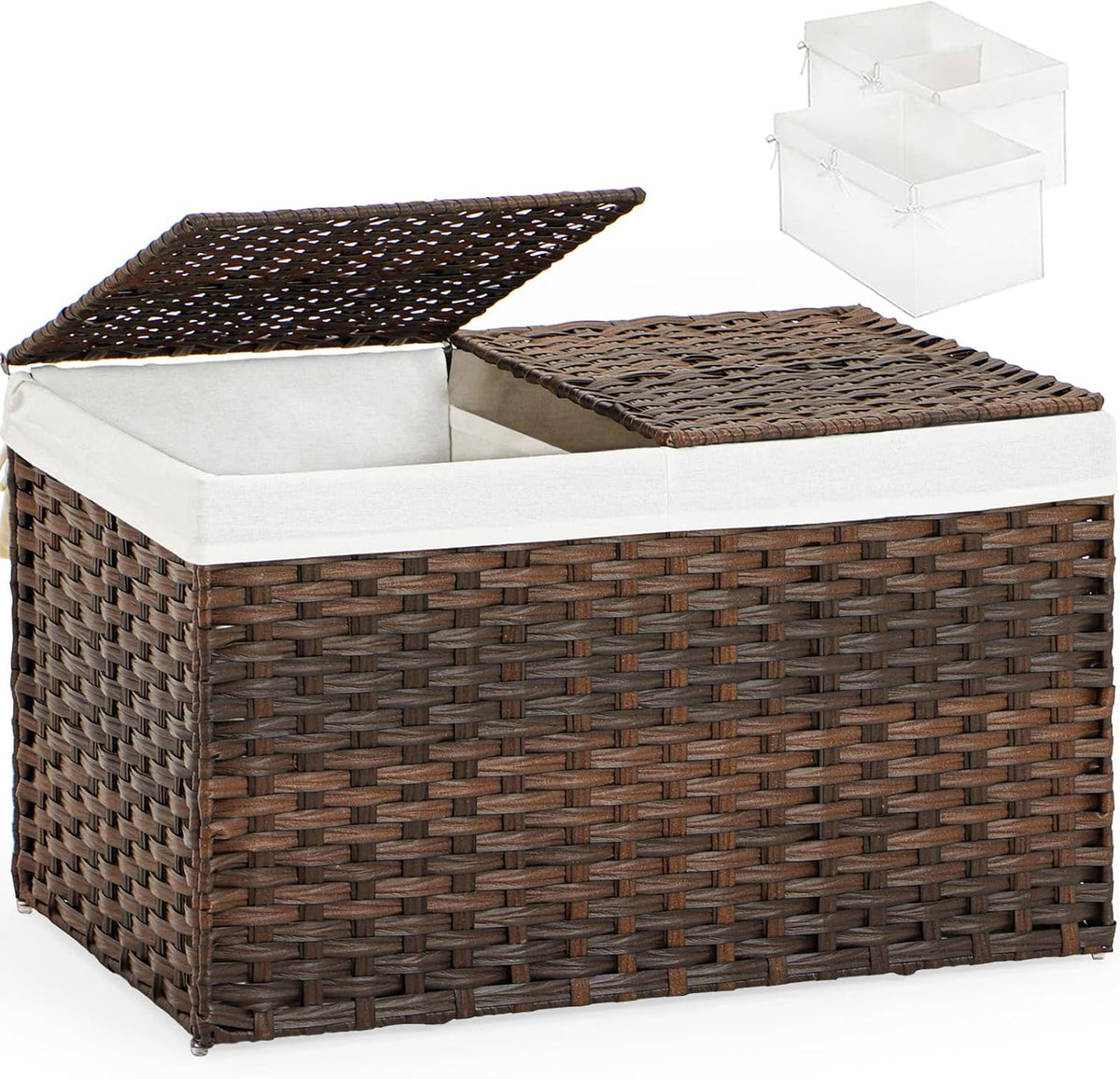 Storage Basket with Lid Rattan Woven Storage Baskets with 2 Separate Lids, 17.2 Gallon (65 L), 22 x