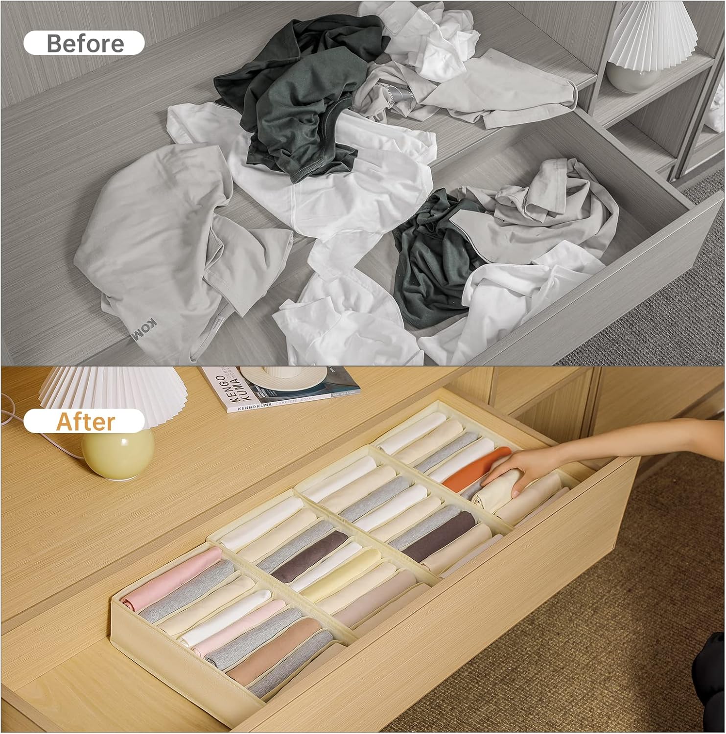 4 Packs T-shirt Drawer Organizers for Clothing,10 Grids Compartment Wardrobe Storage Box, Washable