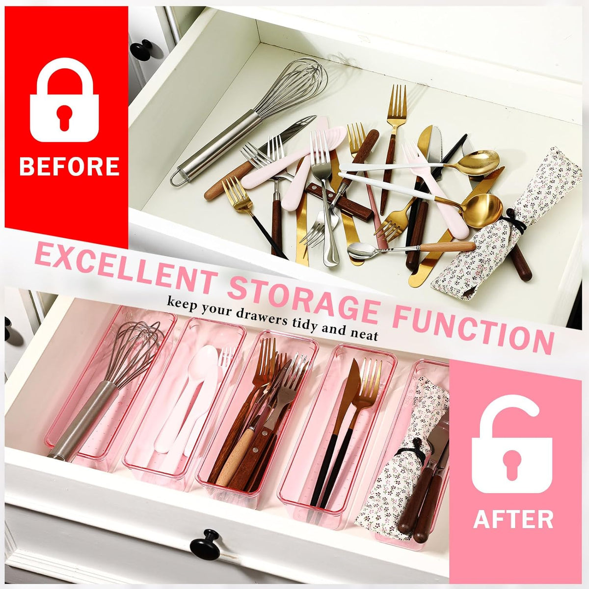 Maitys 12 Pcs Vanity Drawer Organizer 9 x 3 x 2 Inches Clear Plastic Utensil Organizers Kitchen