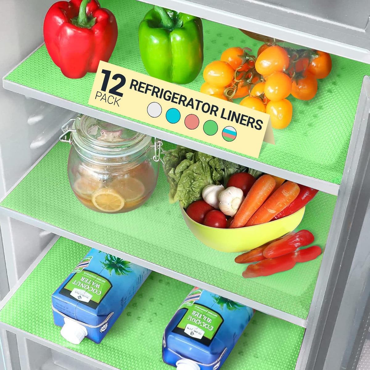 Refrigerator Liners for Shelves (12 Pack) by Linda’s Essentials - Non-Adhesive Shelf or Drawer