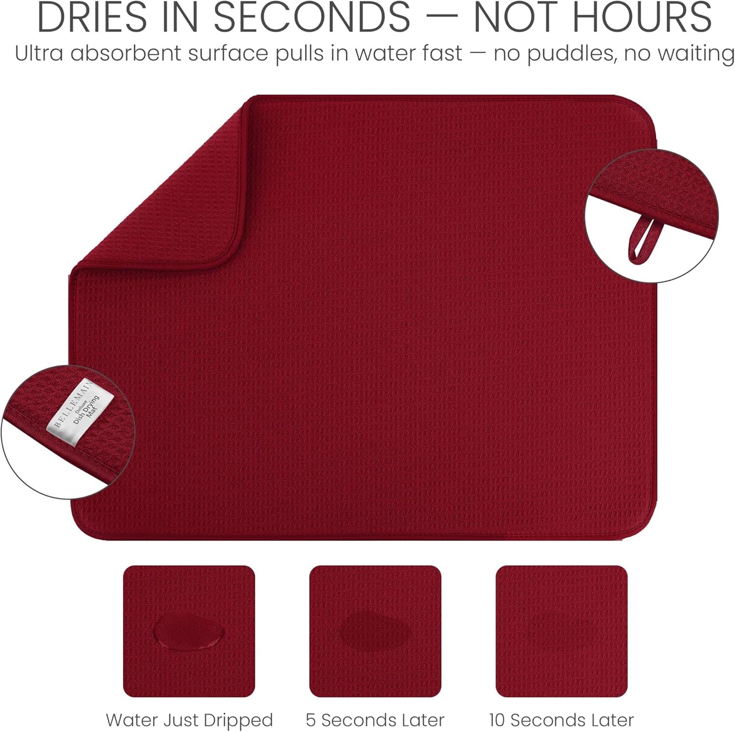 Bellemain XXL Dish Mat 24" x 17" ( LARGEST MAT ) Microfiber Dish Drying Mat , Super absorbent ( Red