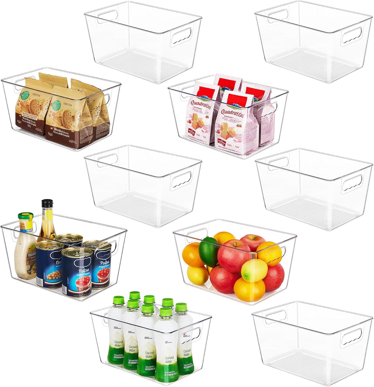 YIHONG Clear Pantry Storage Organizer Bins, 10 Pack Plastic Food Storage Bins with Handle for