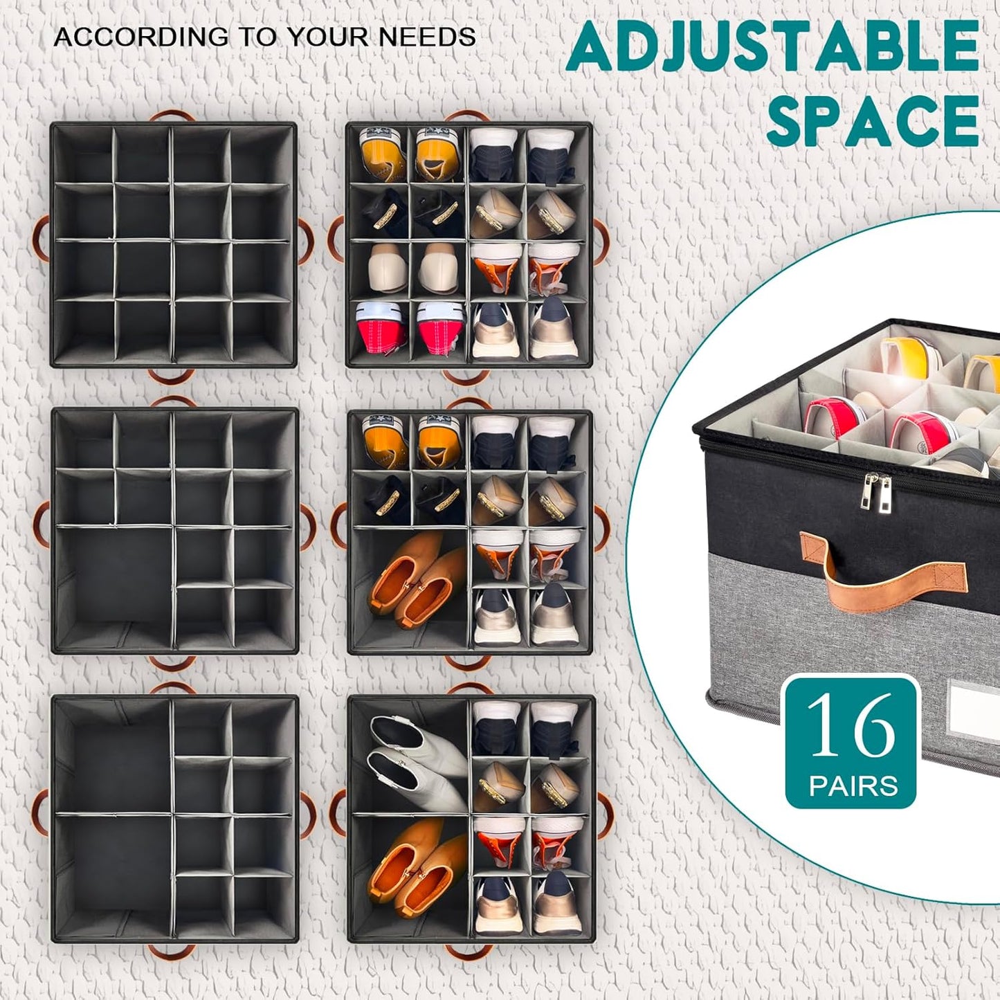 Shoe Organizer for Closet, Foldable Shoe Storage Bins with Clear Cover, Space Saving Shoes Holder