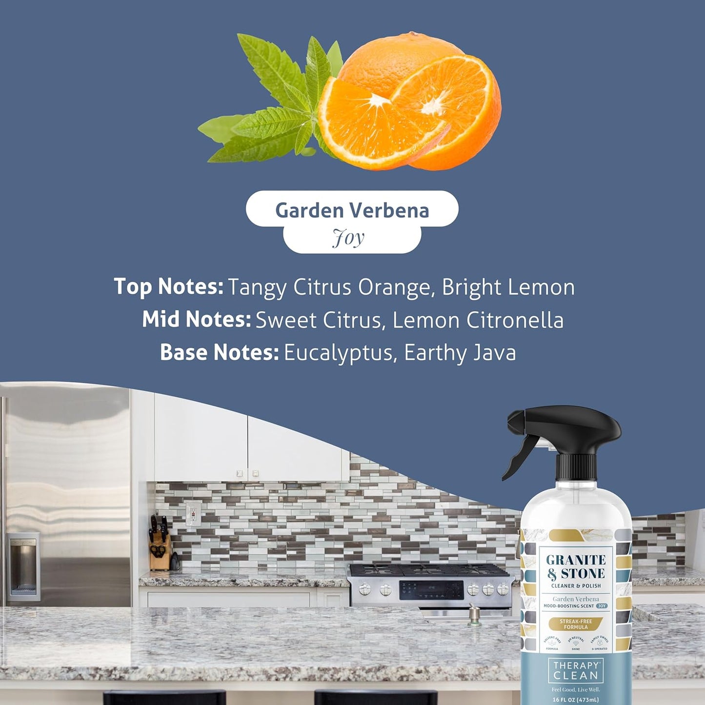 Therapy Granite Cleaner Kit with Microfiber - Daily Countertop Cleaner for Stone, Granite, Marble