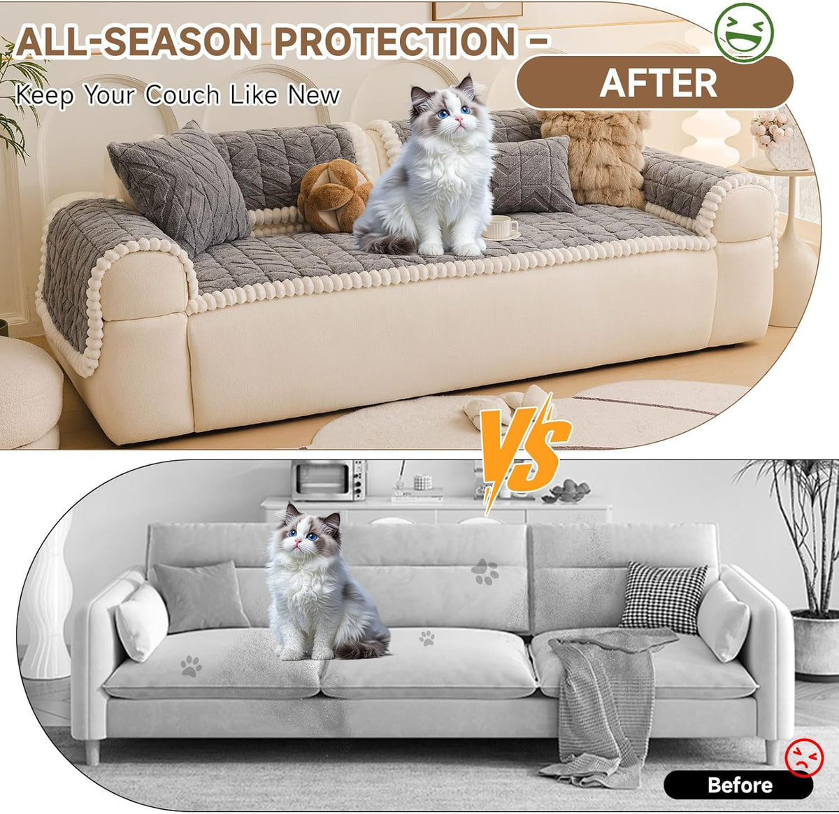 OTOB Plush Couch Cover for Dogs Washable, Non Slip Fuzzy Soft Armrest Backrest Sofa Slipcovers