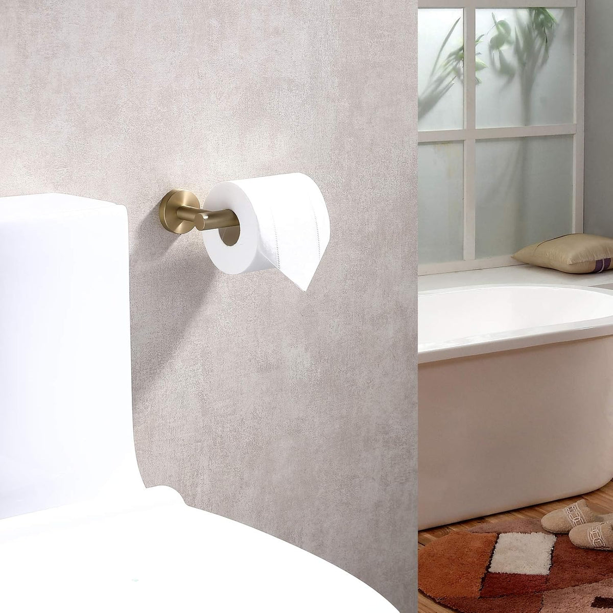 TASTOS Toilet Paper Holder SUS304 Stainless Steel Round Size Brushed Gold 2 Pack