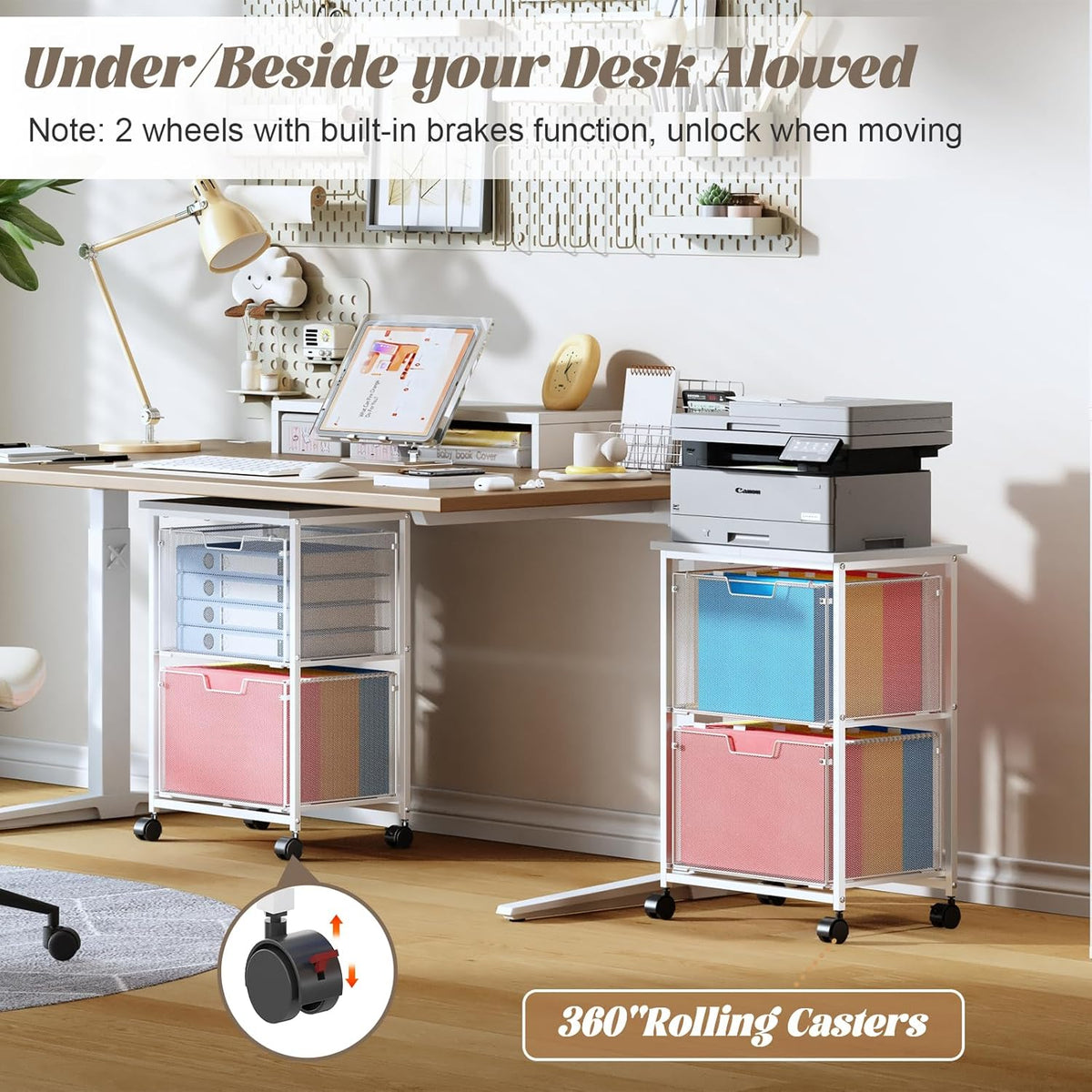 Letter/Legal Rolling File Cabinet, Rolling File Cart with 2 Drawers Filing Cabinet for Home Office