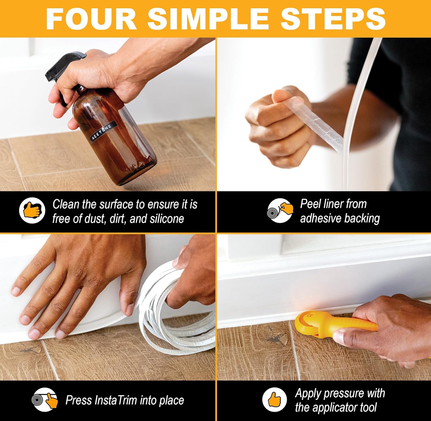 InstaTrim Black New & Improved Caulk Trim, 1/2" by 10', 2-Pack, Flexible, Waterproof for Bathroom