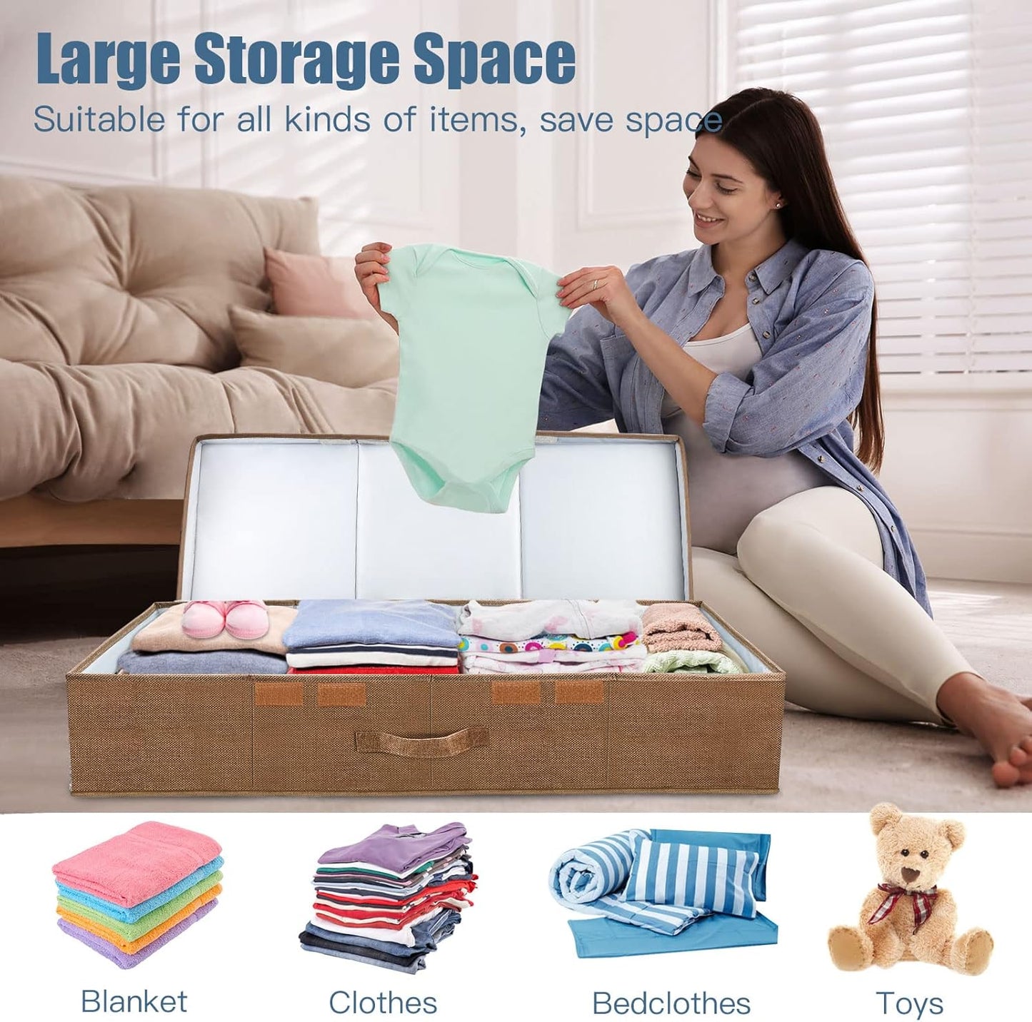 Underbed Storage Containers Bin with Lids (2pcs) Large Under Bed Storage Organizer Box with Handle