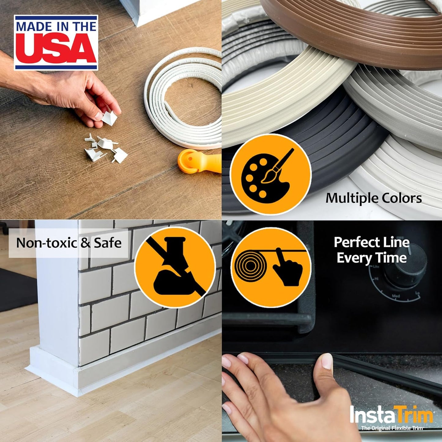 InstaTrim Black New & Improved Caulk Trim, 1/2" by 10', 2-Pack, Flexible, Waterproof for Bathroom