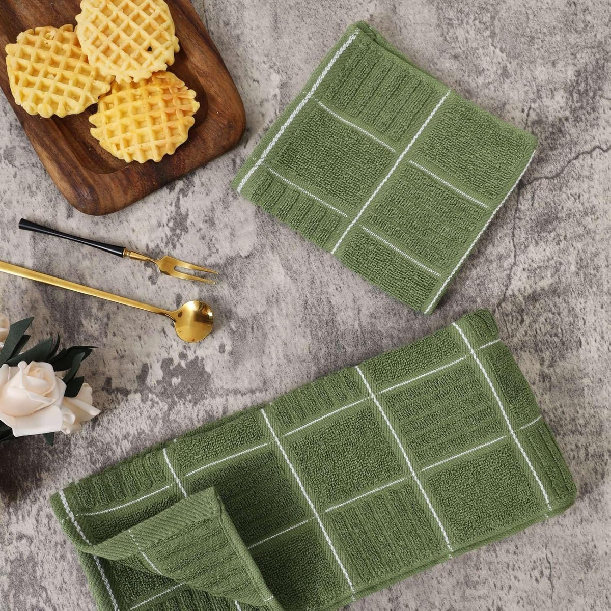 Glynniss Kitchen Towels and Dishcloths Set, Four Dish Towels 16x26 Inches, Four Absorbent Dish